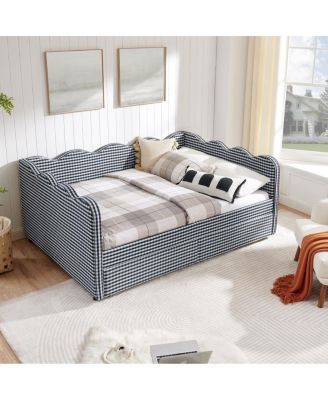 Cozy Gingham Daybed with Storage Drawers, USB Port & Wave Design