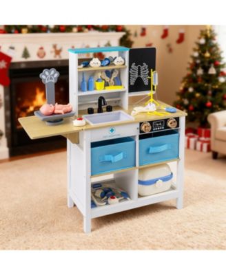 Wooden Doctor Office Playset Medical Center Toy with Blackboard