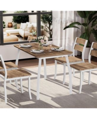 5 Piece Dining Table Set for 4 Space-Saving Kitchen Table with Wooden Seat Chairs Compact Dinner Set for Small Spaces Apartment