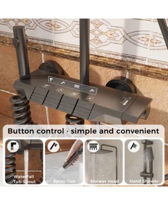 3-Spray Shower Faucet 2.5 GPM with Piano Button Diverter, Hand Shower and LED Temperature Display