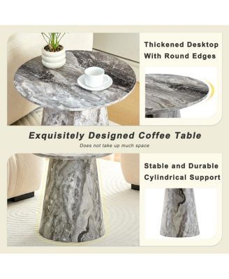 textured MDF circular coffee table, 19.6" D x 18.8"