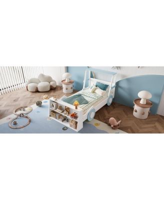 Twin Size Car Bed with Storage Shelves, Cute Car-Shape