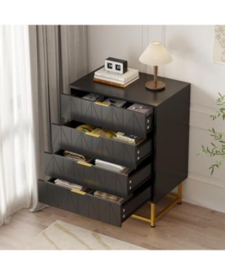 4 Drawer Dresser with Wide Storage, Wood Dresser Chest Organizer with Metal Legs, Modern Dressers & Chests of Drawers for Bedroom, Living Room