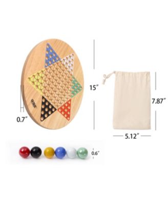 15" Jumbo Oak Wood Chinese Checkers Board Game Set with Colorful Glass Marbles, Classic Board Game