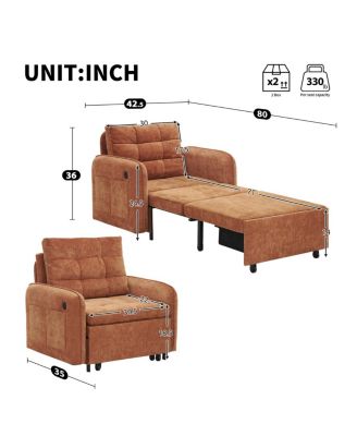 3-in-1 Sleeper Chair Bed, 80" Extra Long Pull Out Sofa with USB Charging & Storage