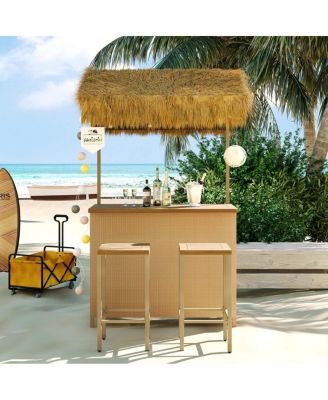 Hawaiian-style Bar Height Patio Set with PE Grass Canopy