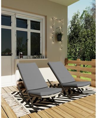 Outdoor Rocking Lounge Chair Set of 2, Patio Chaise Lounge with Removable Cushion for Napping Relaxing, Indoor Reclining Papasan Rocker Chair