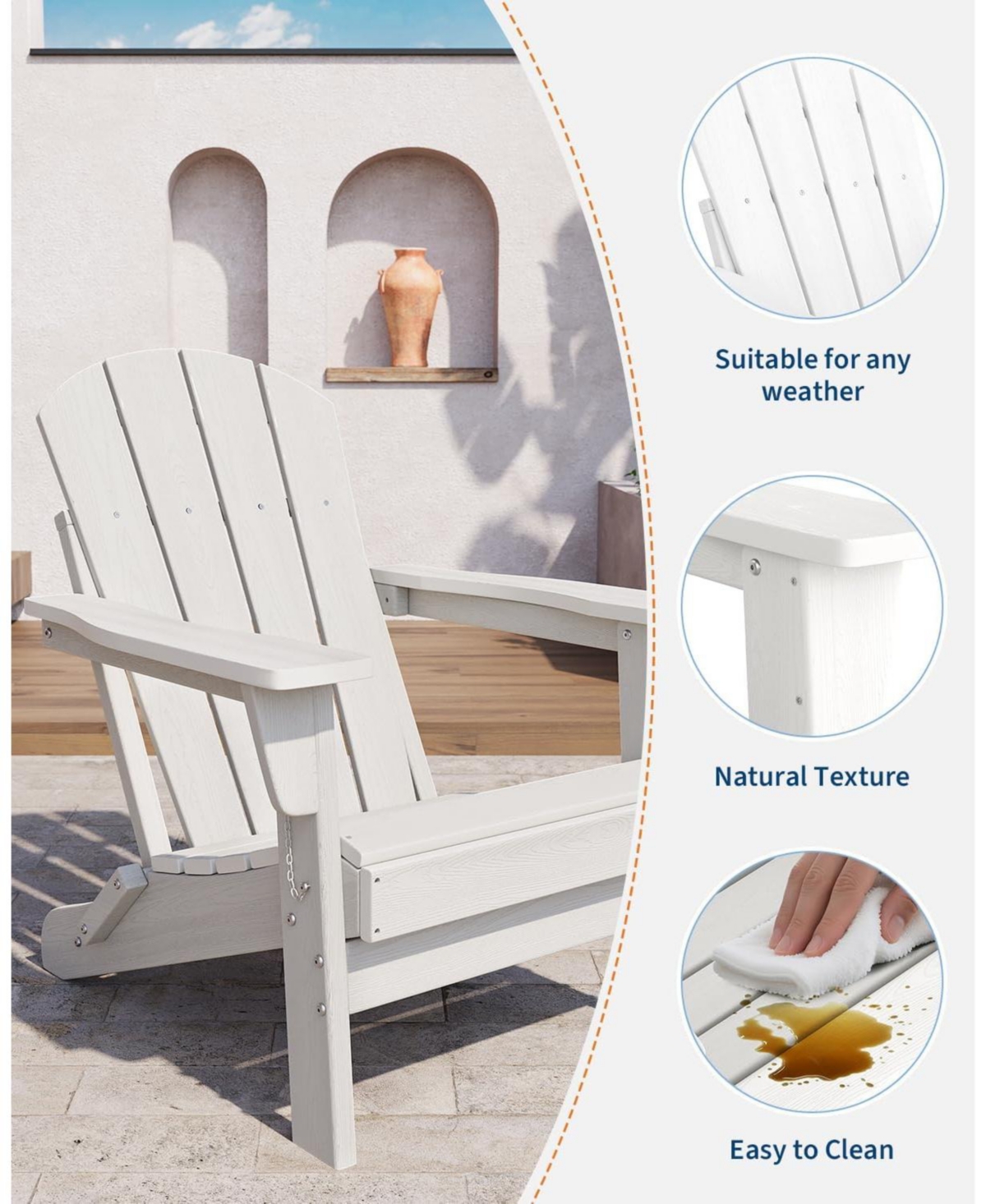 gaomon Folding Adirondack Chairs Set of 4 with 2 Side Table, Hdpe Plastic Outdoor Chairs with Wood Texture 380 Lbs & Weather Resistant for Fire Pit