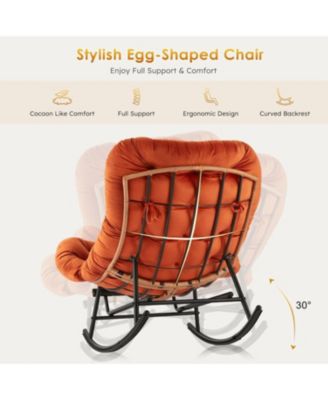 2Pcs Papasan Rocking Chair with Foot Rest, Oversized Papasan Chair with Thick Removable Cushion and Metal Frame