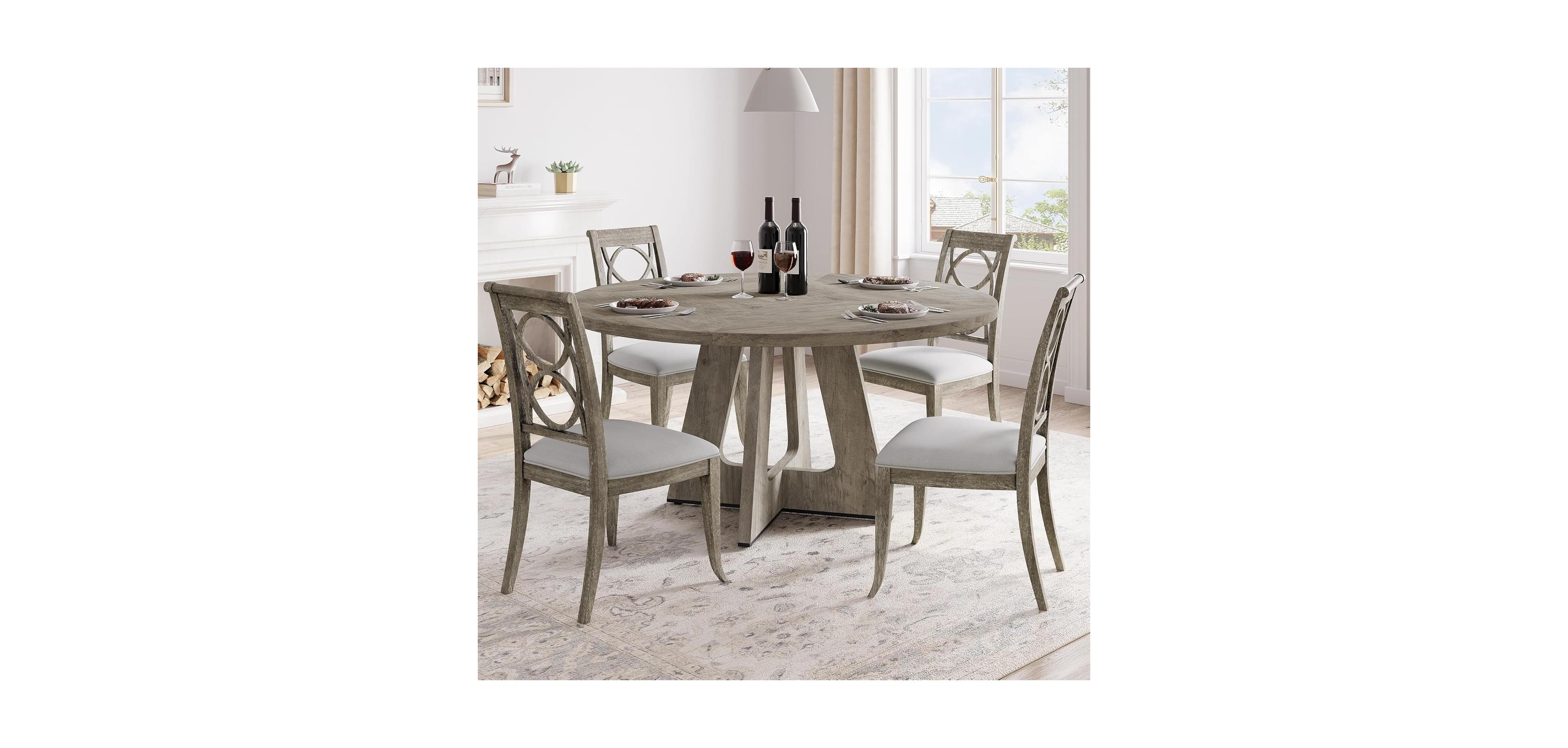 gaomon 47 Inch Round Farmhouse Dining Table for 4–6 with Wooden Top and Legs, Large Rustic Table for Dining or Living Room (No Chairs)