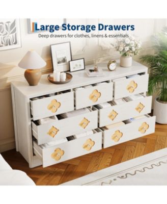 7 Drawer Dresser for Bedroom, 54'' Wide Dresser, Chest of Drawers, Wooden Chest with Clothes Storage Cabinet, Decorative Drawer Front Organizer