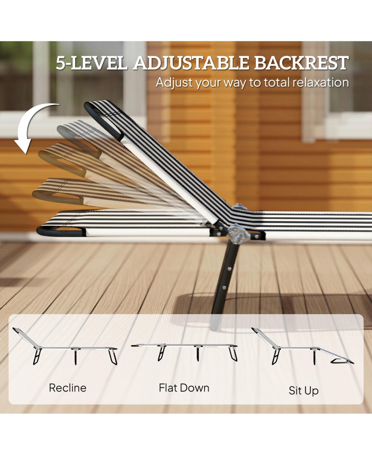 Outsunny Portable Outdoor Sun Lounger, Lightweight Folding Chaise Lounge Chair w/ 5-Position Adjustable Backrest for Beach, Poolside and Patio, Green