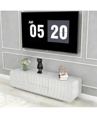 58" TV Console with Spiral Wave Design, Storage Cabinet & 2 Drawers