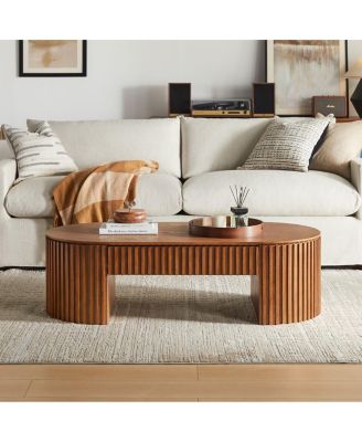 Oval Wood Coffee Table with Drawer