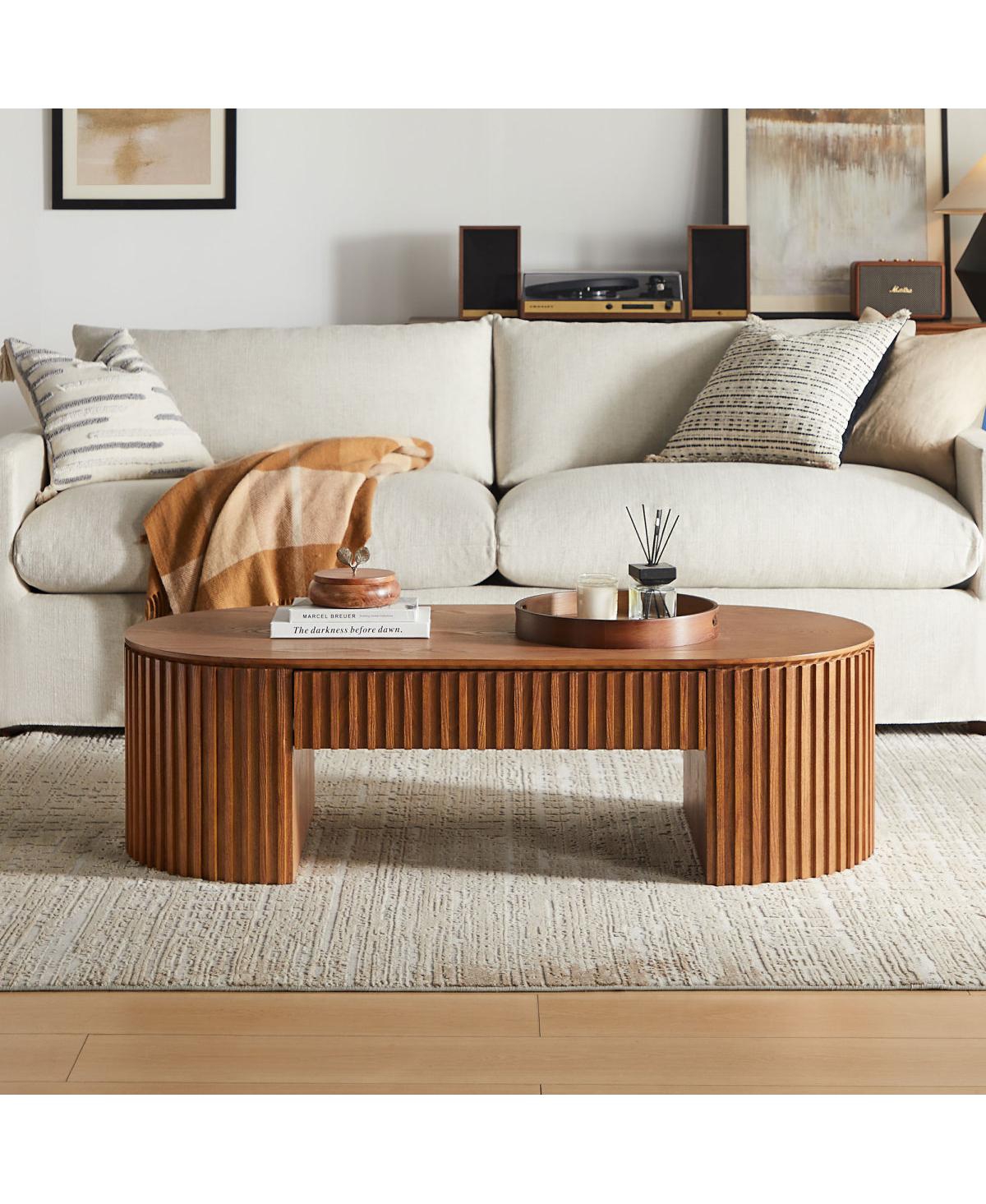Streamdale Furniture Oval Wood Coffee Table with Drawer