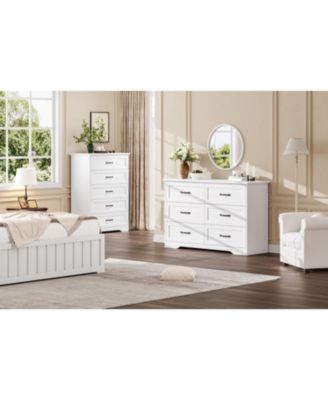 5 Drawer Dresser for Bedroom, Wooden Tall Chest with Wide Metal Handle, Farmhouse Modern Storage Organizer