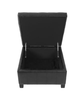 PU Storage Ottoman with Rubber Wood Legs & Lift-Top Storage