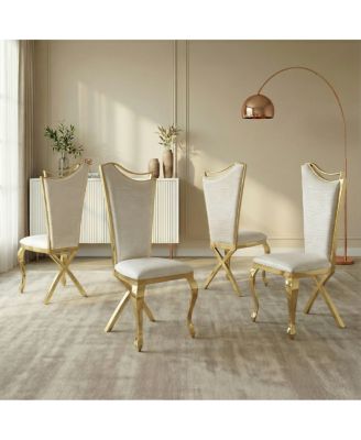 Gorgeous Streamlined white PU stainless steel dining chair, set of 2