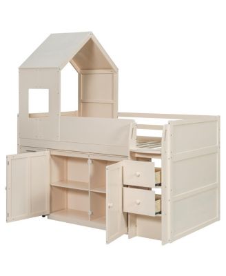 Streamdale Twin Size Wooden Loft Bed with Desk, Drawers,Cabinets
