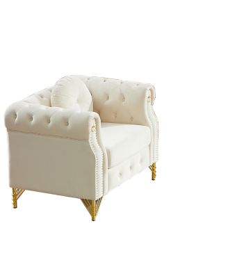 Velvet Chesterfield Sofa with Copper Studs & Tufted Buttons