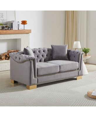 62" Velvet Chesterfield Sofa, Classic Modern Two Seater