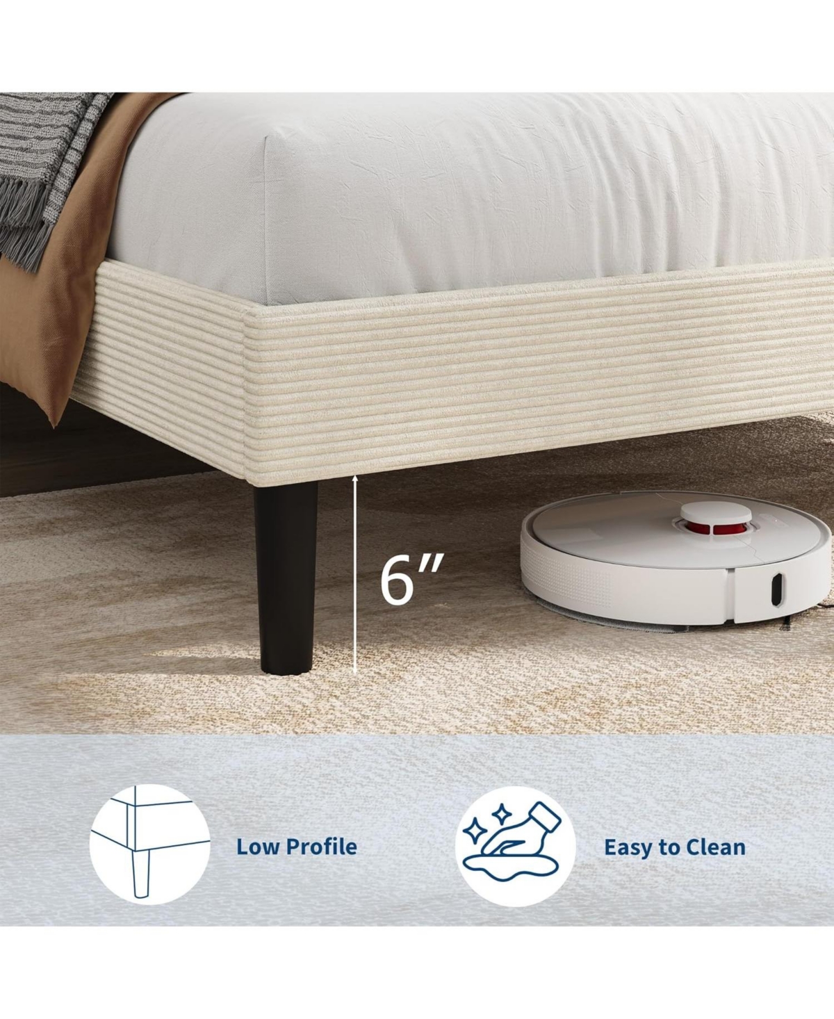 Gaomon Bed Frame with Usb Charging Station, Corduroy Upholstered Platform Adjustable Storage Headboard