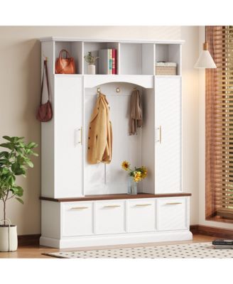 Wide Hall Tree Bench with Golden Hooks for Living Room