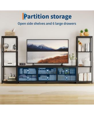 88.9  TV Stand for 75 Inch TV, Entertainment Center with Fabric Drawers & 4-Tier Open Shelves, Modern Media Console