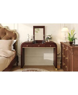 Classic Wood Vanity Desk with Flip Mirror, 3-in-1 Dressing Table
