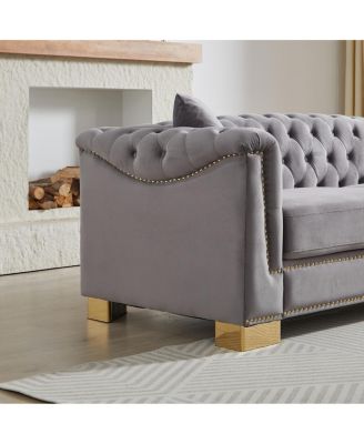 Chesterfield 3+2 Seater Rolled Arm Velvet Sofa