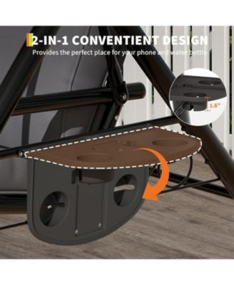 3 Seat Outdoor Porch Swing, 2-in-1 Patio Swing Chair with Thickened Removable Cushions, Adjustable Canopy   Cup Holders
