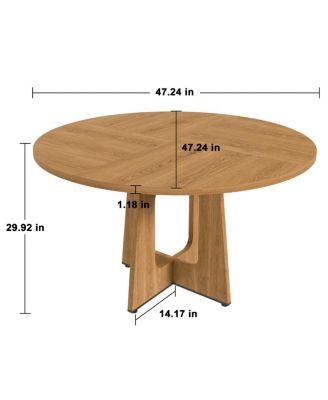 Round Farmhouse Dining Table - 47 Inch Oak Finish Kitchen Table