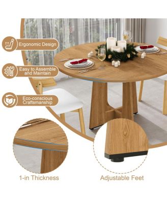 Round Farmhouse Dining Table - 47 Inch Oak Finish Kitchen Table