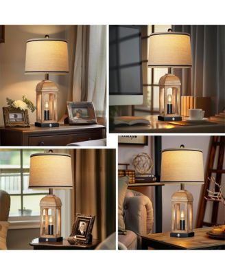 26-inch Table Lamp for Living Room, Farmhouse Lamps Set of 2 with USB A+C and Nightlight