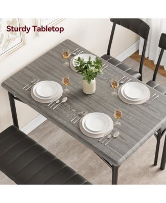 4 Piece Rustic Upholstered Dining Set – Table, Chairs & Bench