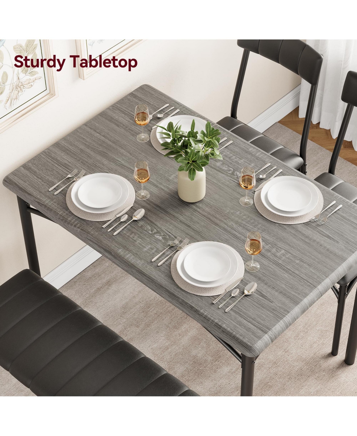 gaomon 4 Piece Rustic Upholstered Dining Set – Table, Chairs & Bench