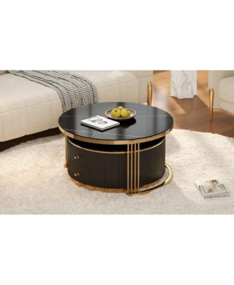 Modern 2 Pieces Round Nesting Coffee Table with Drawers