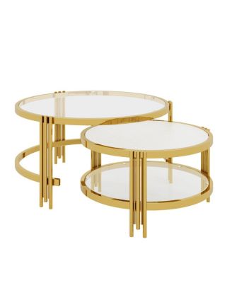 Modern 2-Piece Gold Textured Glass Coffee Table Set