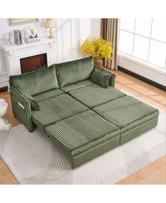 73" Convertible Sofa Bed with Side Pocket & USB Ports, Modern Corduroy Couch