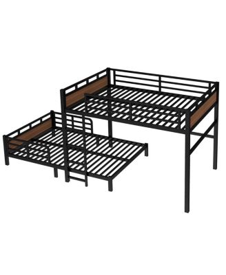 Queen/Queen Metal Bunk Bed, Separable Loft Bed with Fence