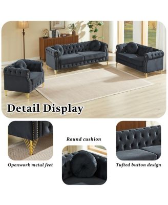  Velvet Chesterfield Sofa with Studs & Tufted Accents, Metal Legs