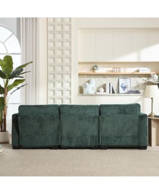 Modern Storage Sofa with Dual USB, 2 Side Pockets, Ottoman Storage Bench