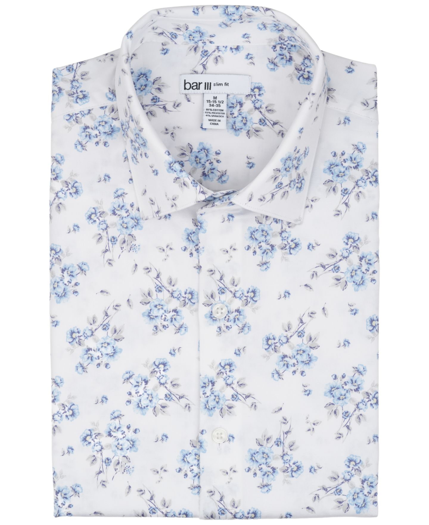 Мужская рубашка Bar III Slim-Fit Spread Collared Dress Shirt, цвет: Белый / Синий — фото 7