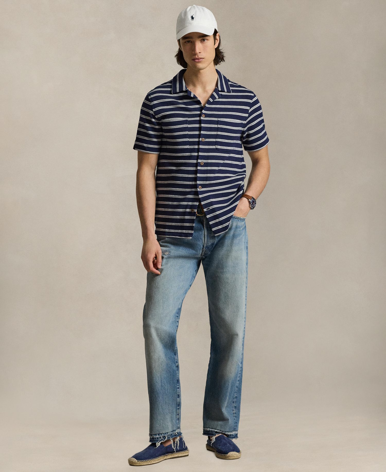 Men's Striped Camp Collar Shirt