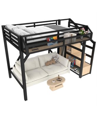Twin Loft Bed with Storage Stairs, Shelves, Wardrobe, USB, LED