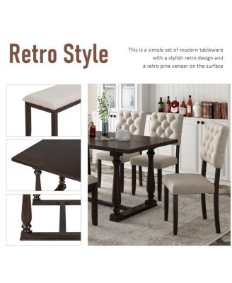6-Piece Dining Set with Special-shaped Legs & Foam Seat Backs