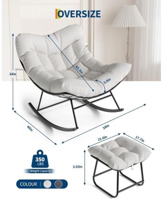 CuisinSmart Patio Rocking Chair, Outdoor Oversized Papasan Rocking Chair , 450lb Capacity, All-Weather PE Rattan Egg Rocker for Porch