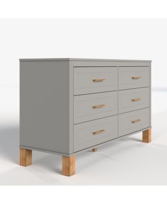 6-Drawer Gray Double Dresser with Metal Handles & Solid Wood Legs