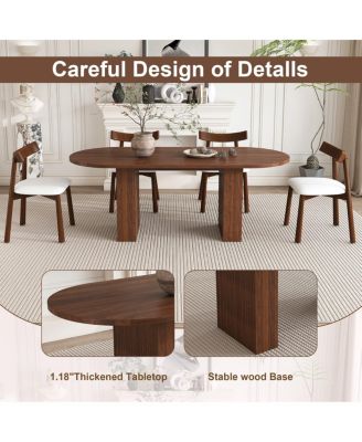Oval Dining Table Set for 6 with 4 Chairs, Walnut Veneer, Farmhouse Style
