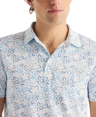 Men's Short-Sleeve Floral Outline Print Golf Polo Shirt
